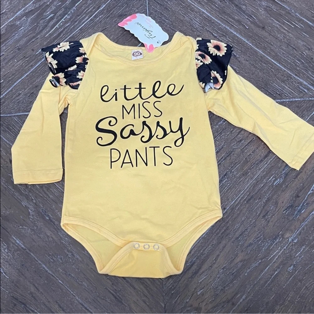Yellow 'Little Miss Sassy Pants' Outfit with Sunflower Leggings 12-18 Month